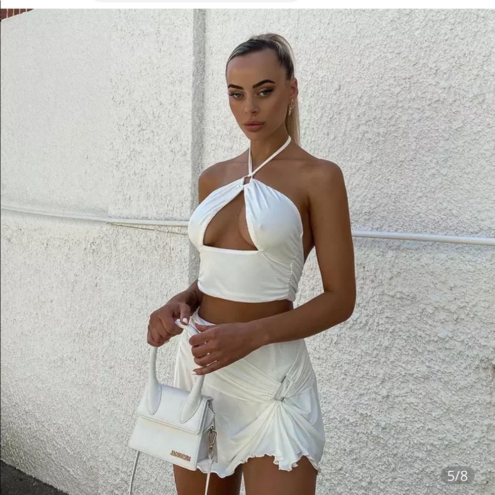 White mini skirt and crop top set